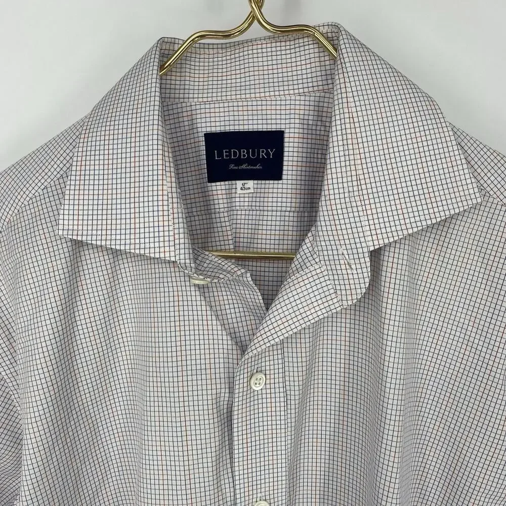 Ledbury Men's Non Iron Dress Shirt Red Blue Micro Plaid 17 XL - Picture 3 of 5